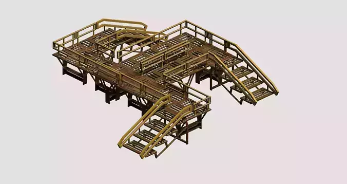 Modular game asset stair platform Low-poly 3D model