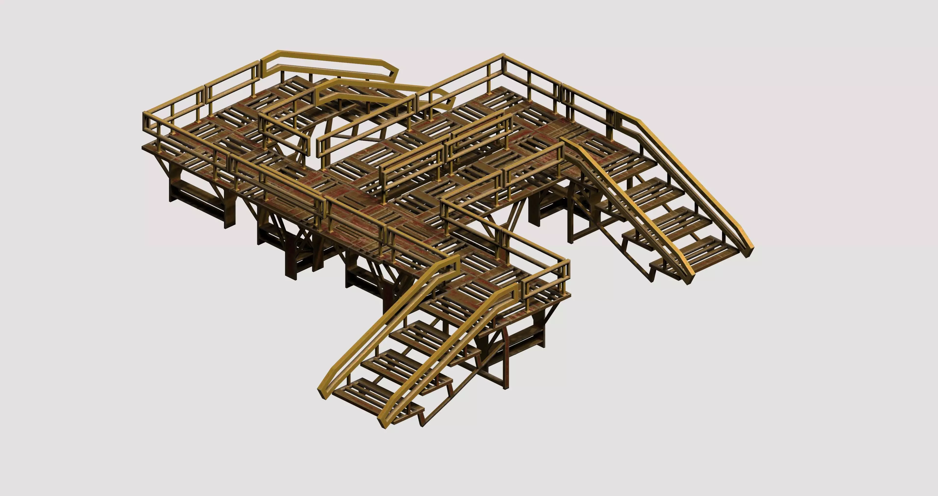 Modular game asset stair platform Low-poly 3D model_0