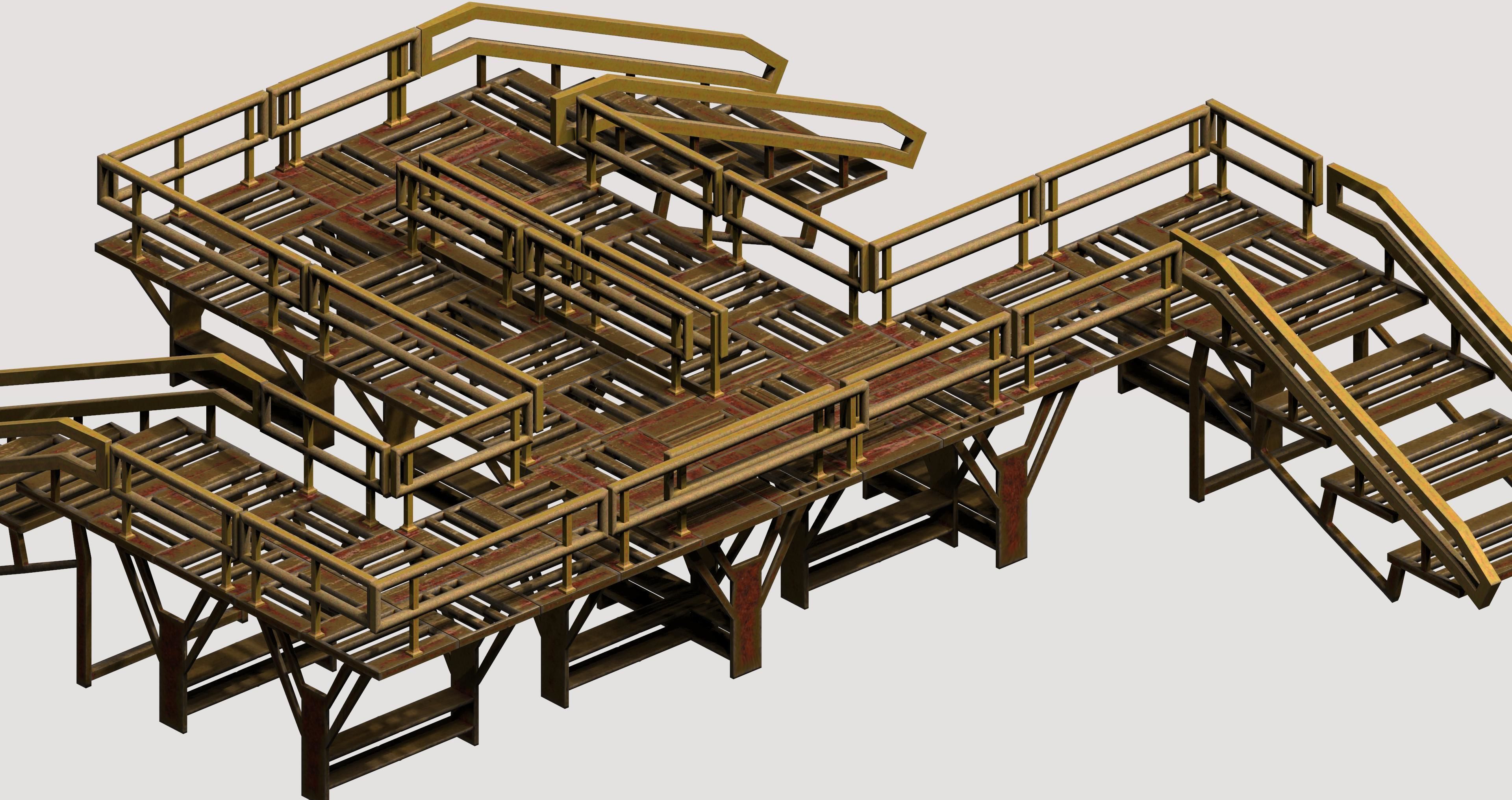 Modular game asset stair platform Low-poly 3D model_4