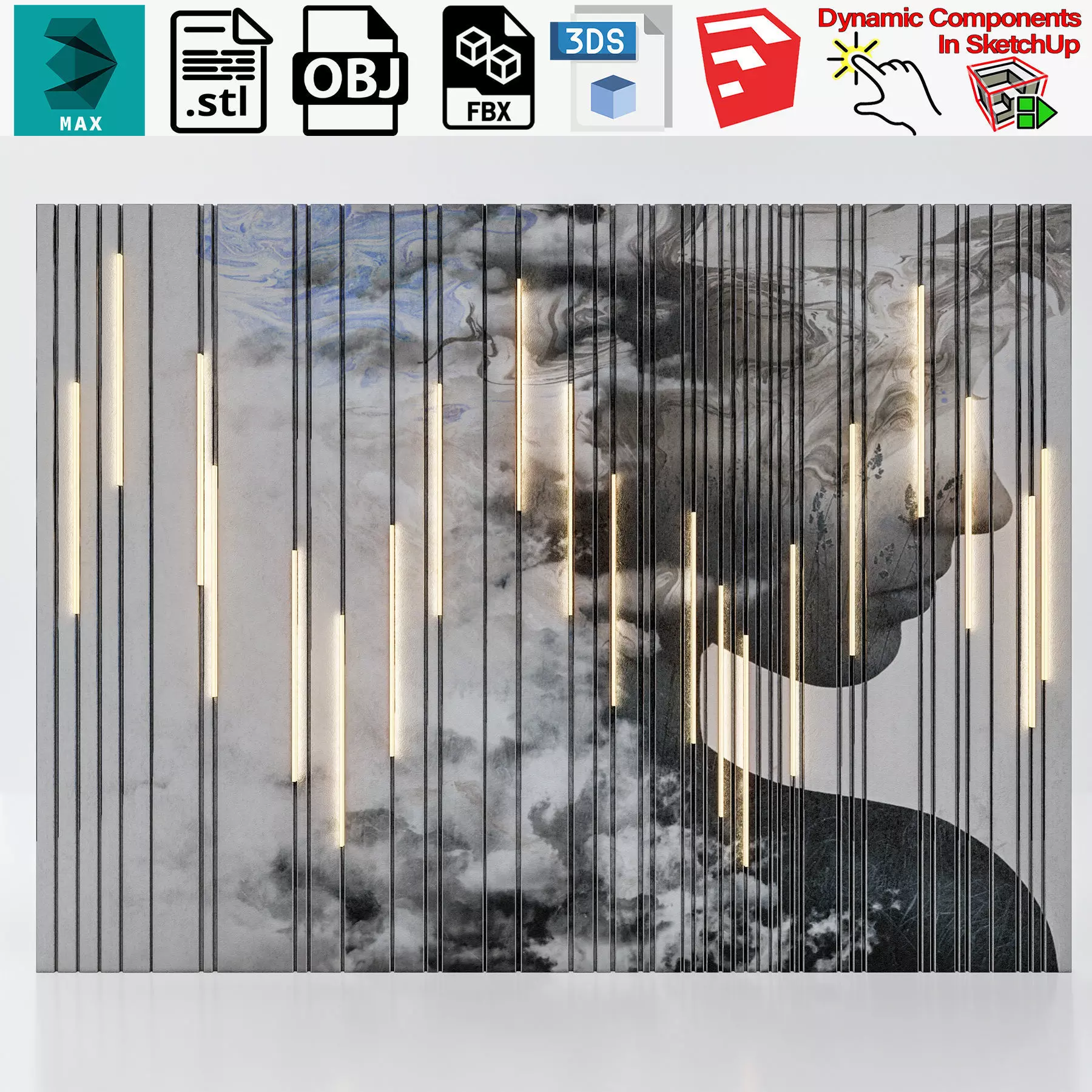 Wall decorative panel light Dynamic model Pre-Inst lighting 3D model_0