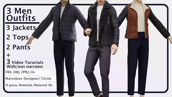 3 Elegant Men Outfit  with Marvelous PLUS 3 Video tutorials