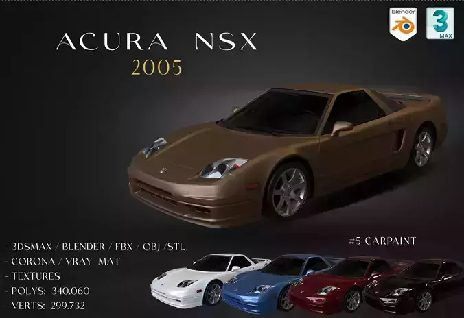 Acura NSX 2005 Low-poly 3D model