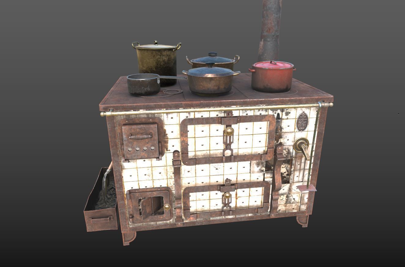 Old Stove With Pots 3D model_12