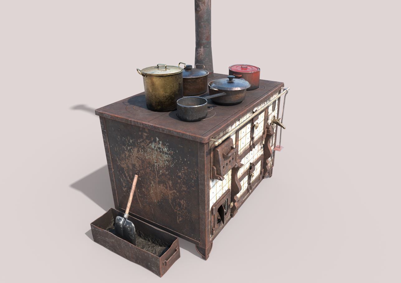 Old Stove With Pots 3D model_5