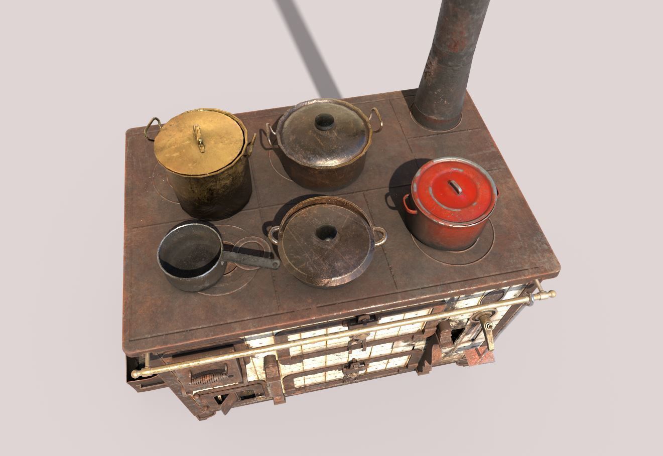Old Stove With Pots 3D model_6