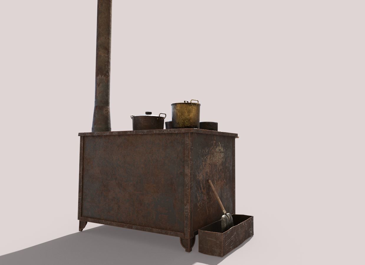 Old Stove With Pots 3D model_9