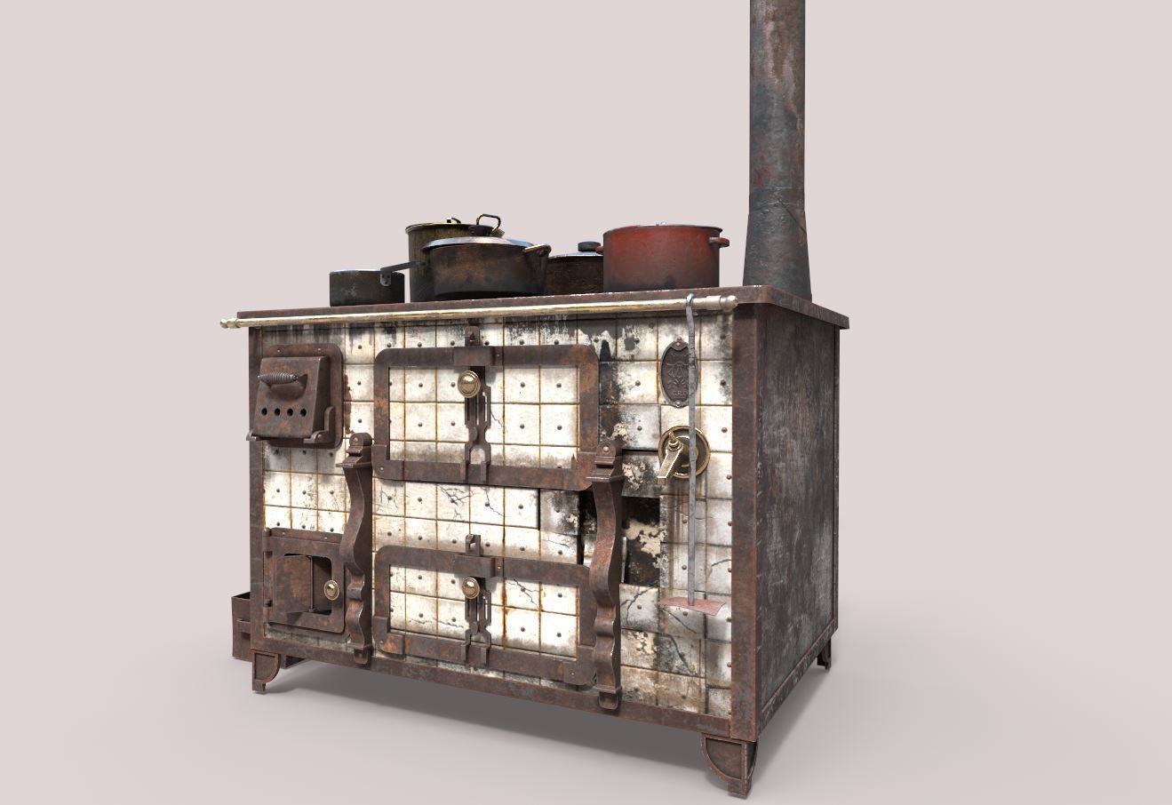Old Stove With Pots 3D model_3