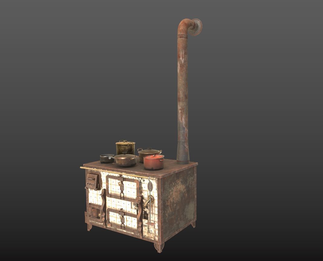 Old Stove With Pots 3D model_13