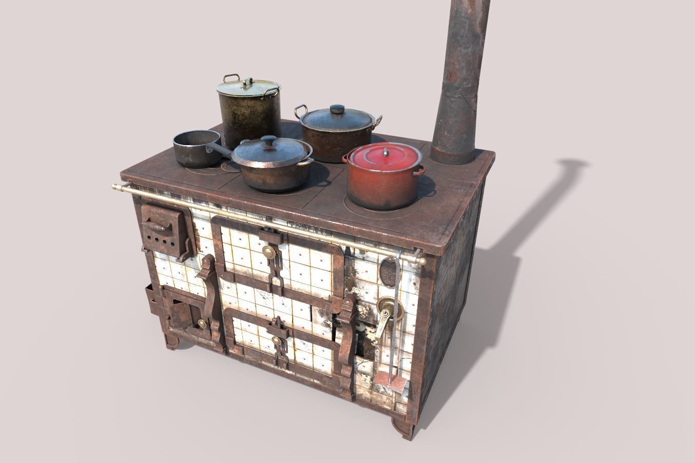 Old Stove With Pots 3D model_4