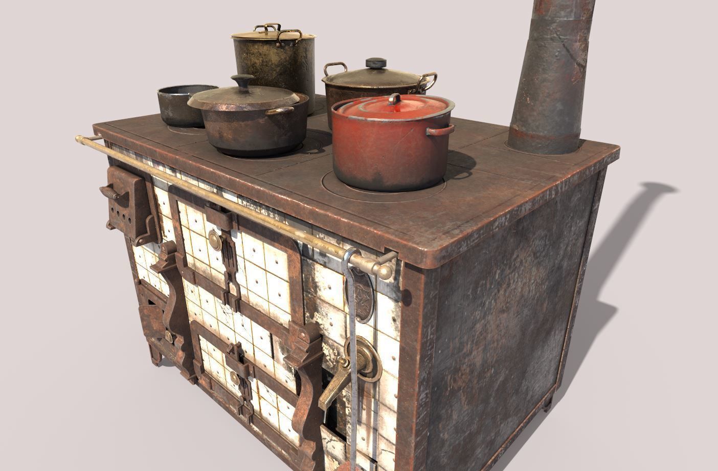 Old Stove With Pots 3D model_7