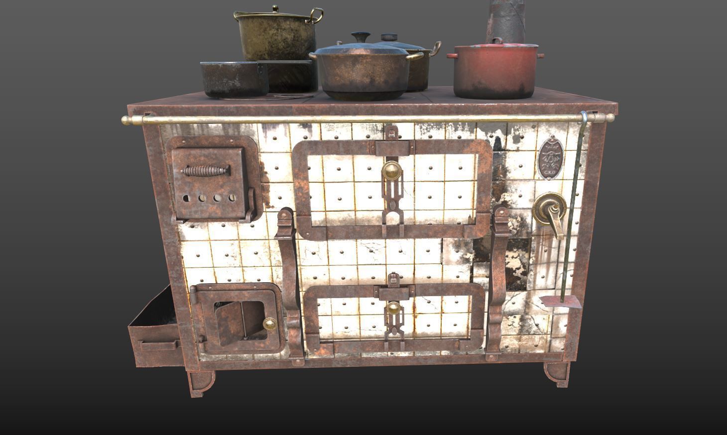 Old Stove With Pots 3D model_10