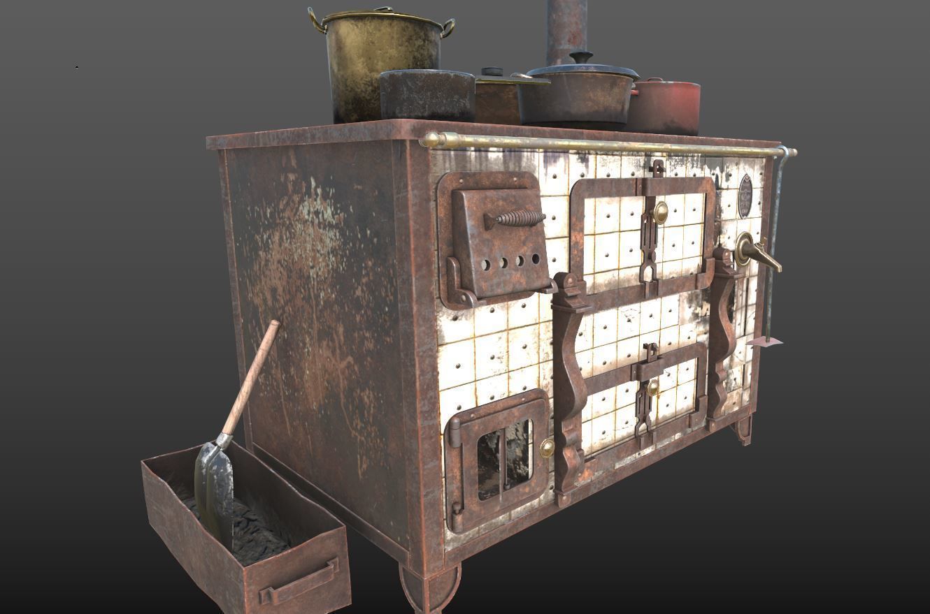Old Stove With Pots 3D model_11
