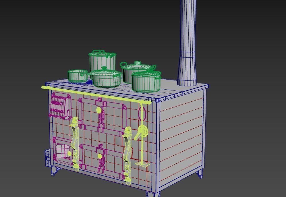 Old Stove With Pots 3D model_17