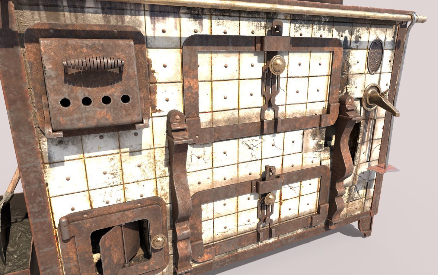 Old Stove With Pots 3D model_8