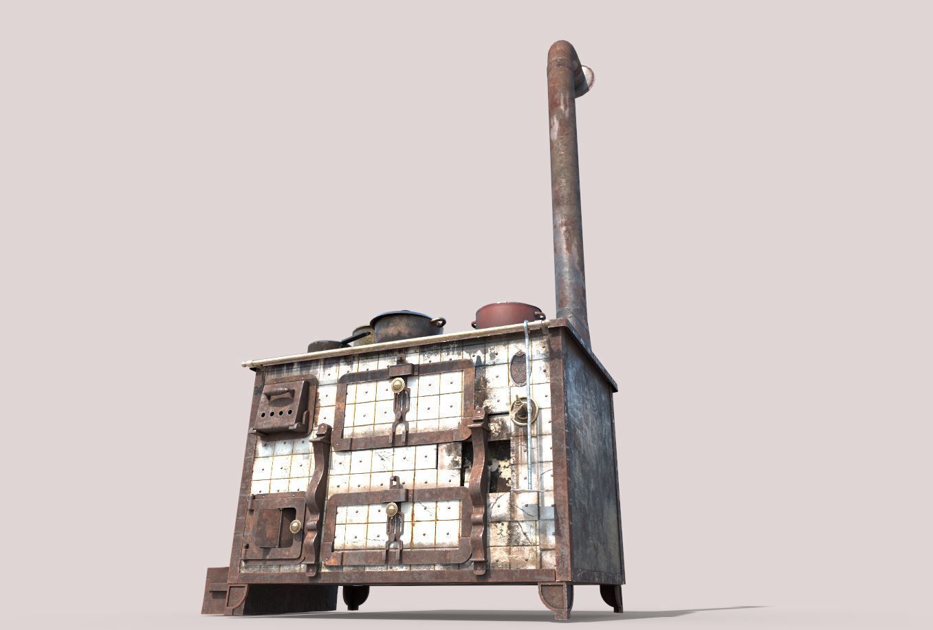 Old Stove With Pots 3D model_1