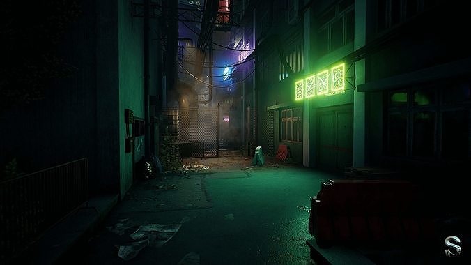 Neon City Low-poly 3D model 6