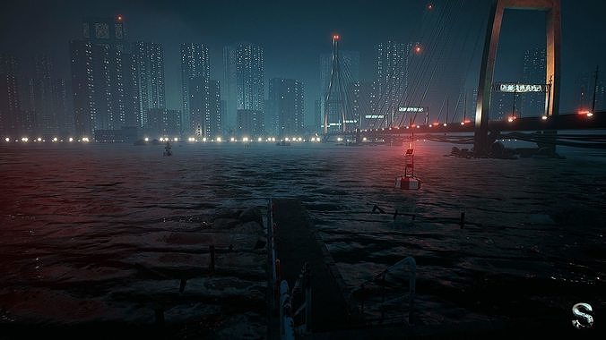 Neon City Low-poly 3D model 2