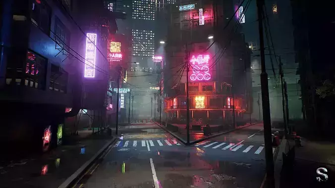 Neon City Low-poly 3D model