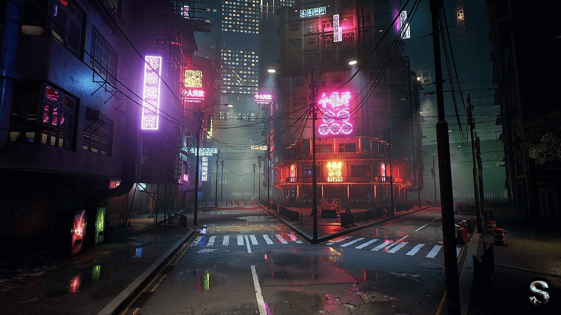 Neon City Low-poly 3D model_0