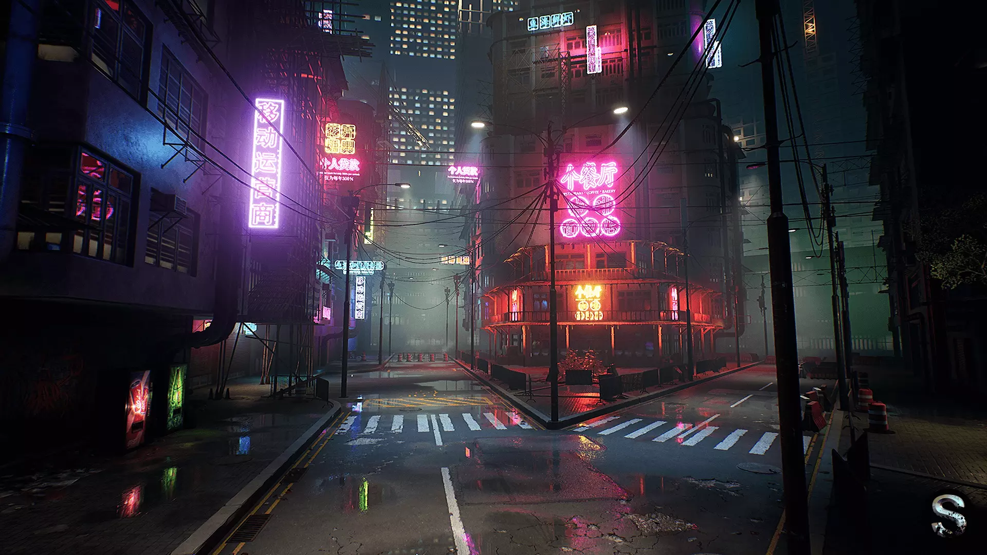 Neon City Low-poly 3D model_0