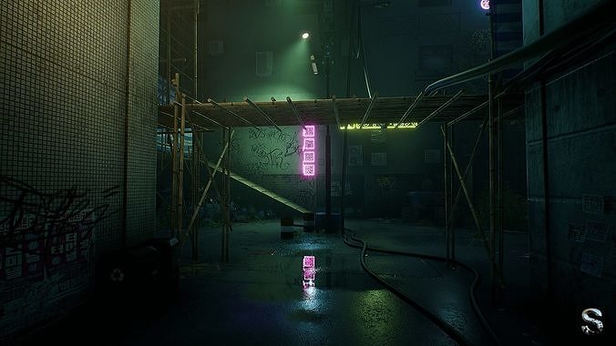 Neon City Low-poly 3D model 5