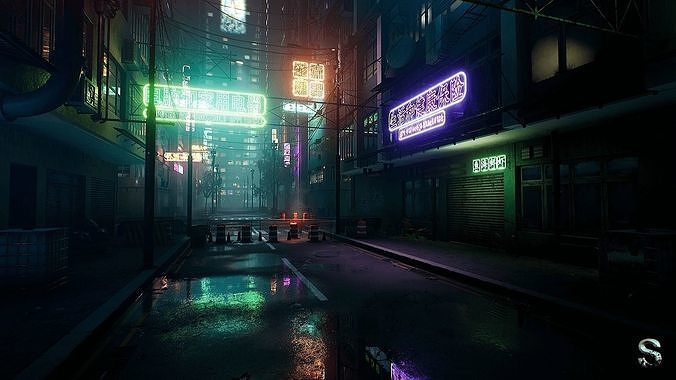 Neon City Low-poly 3D model 7