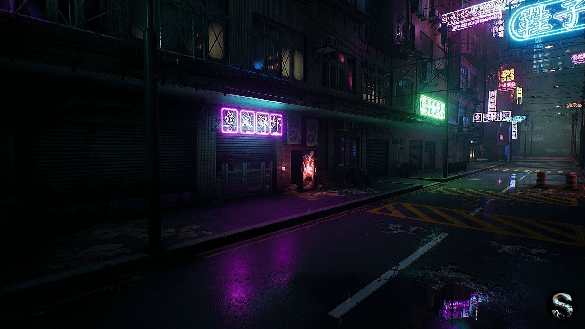 Neon City Low-poly 3D model_9