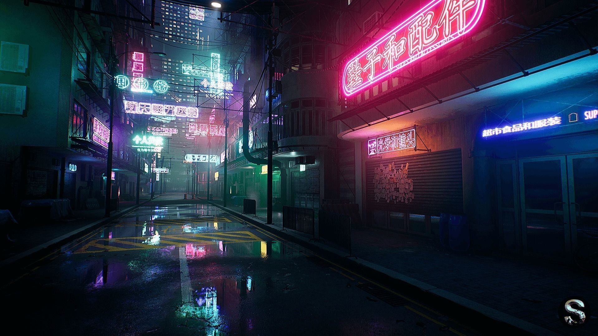 Neon City Low-poly 3D model_8