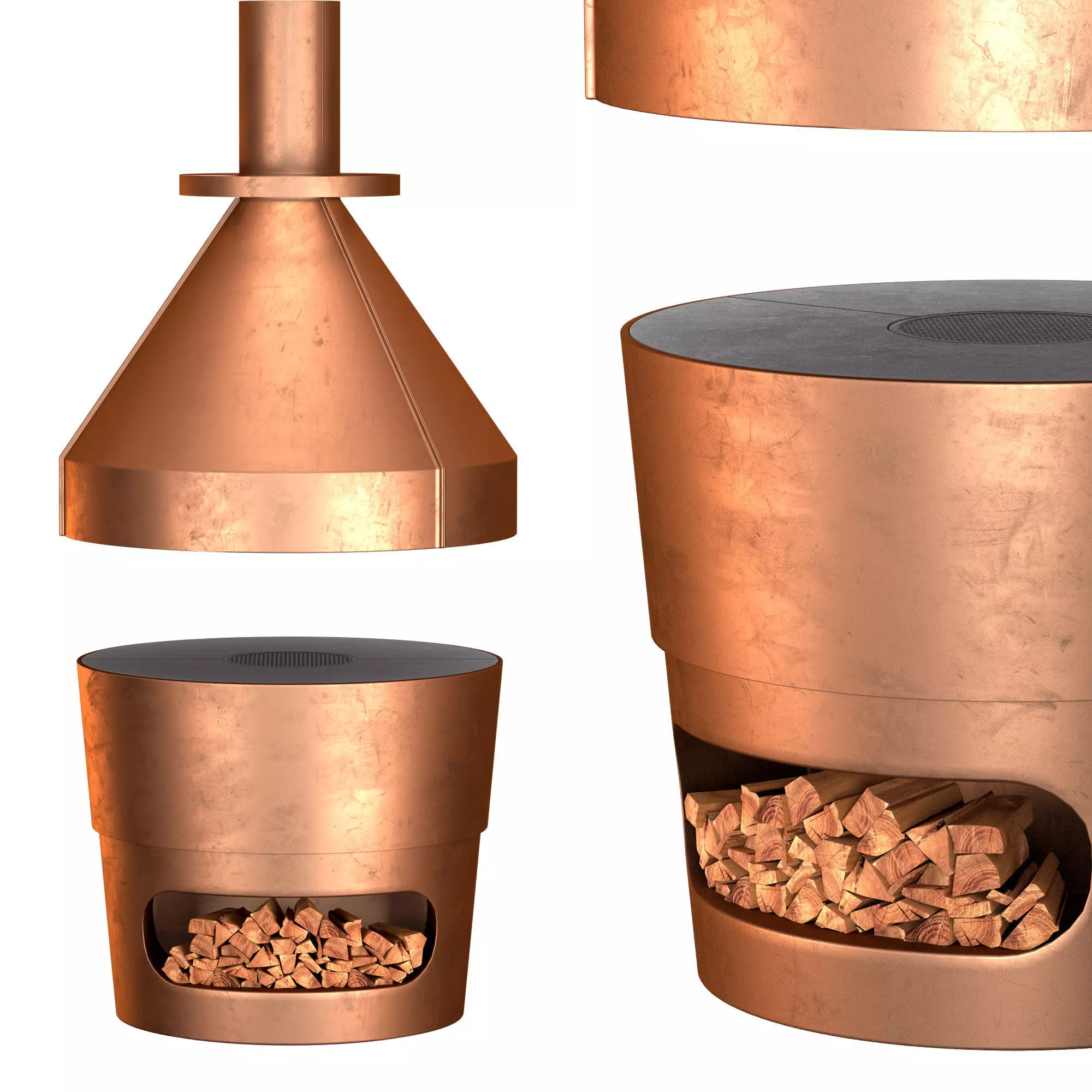 Copper Pizza and Barbecue Oven 3D model_0