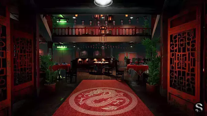 Asia Restaurant Low-poly 3D model