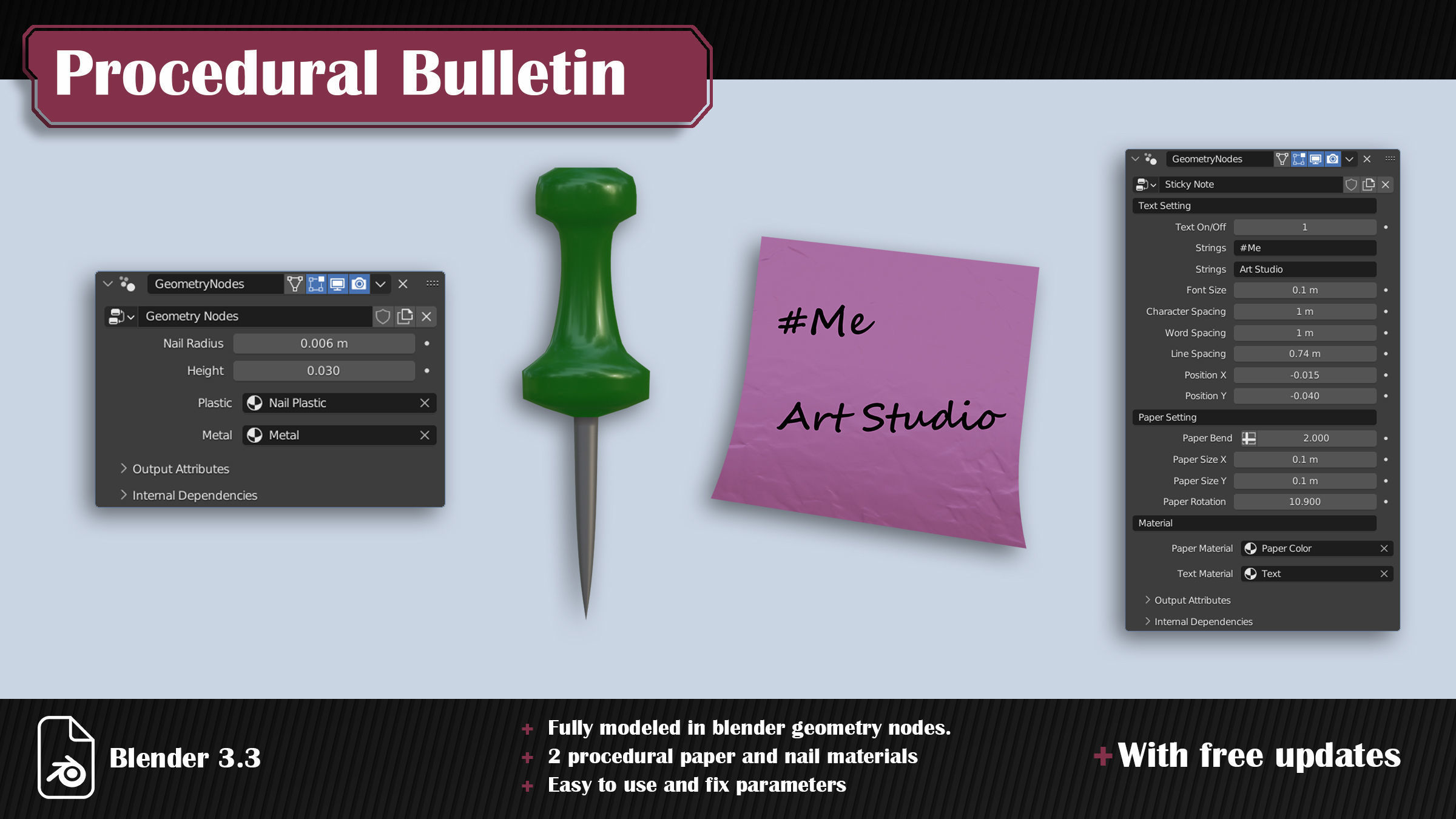 Procedural Bulletin plus Procedural Sticky Note and Nail 3D model_3