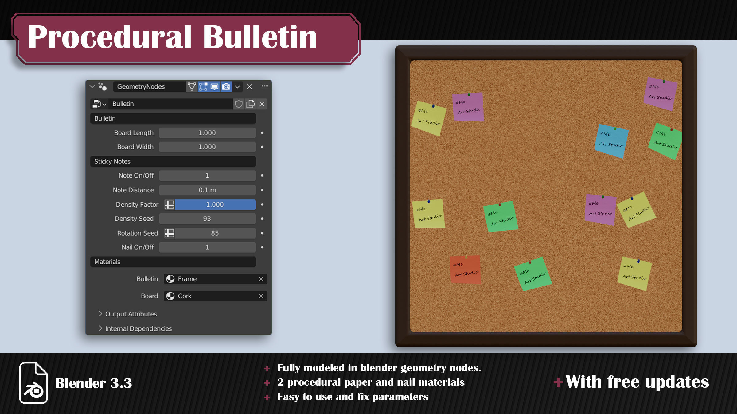 Procedural Bulletin plus Procedural Sticky Note and Nail 3D model_2