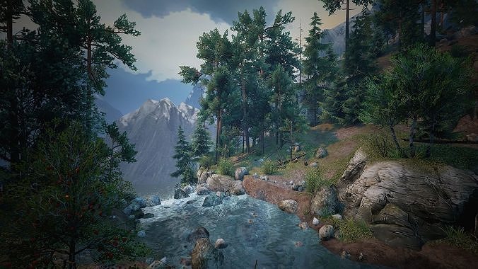 WaterMill Environment Low-poly 3D model 3