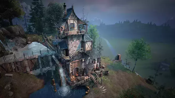 WaterMill Environment Low-poly 3D model