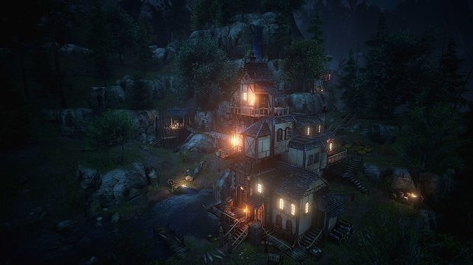 WaterMill Environment Low-poly 3D model 7