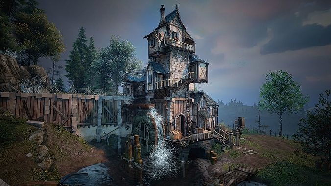 WaterMill Environment Low-poly 3D model 4