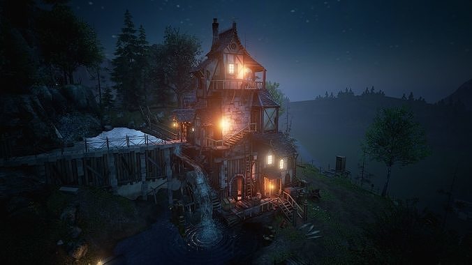WaterMill Environment Low-poly 3D model 5