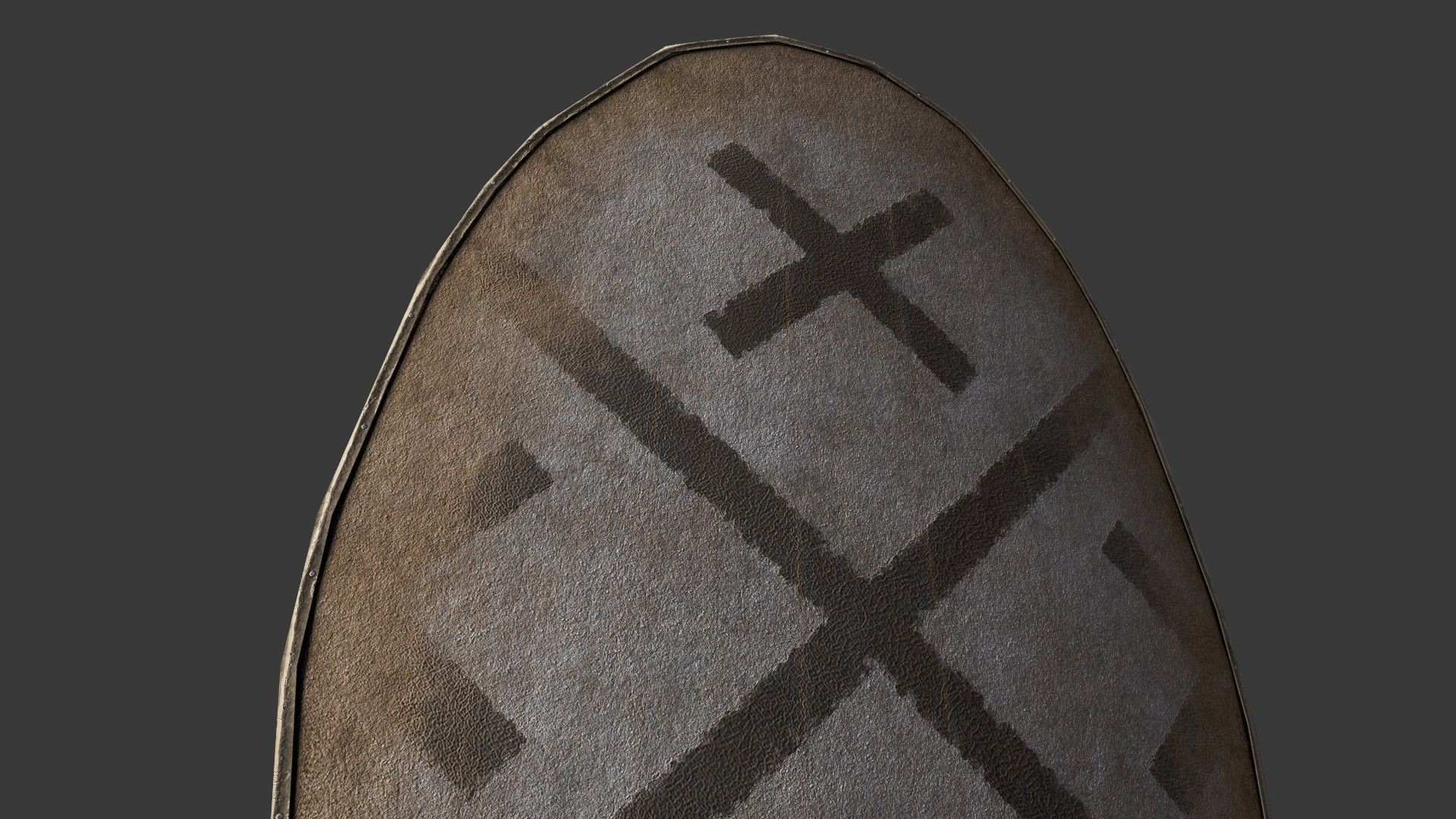 Slavic ellipse leather shield-painted white with black crosses Low-poly 3D model_4