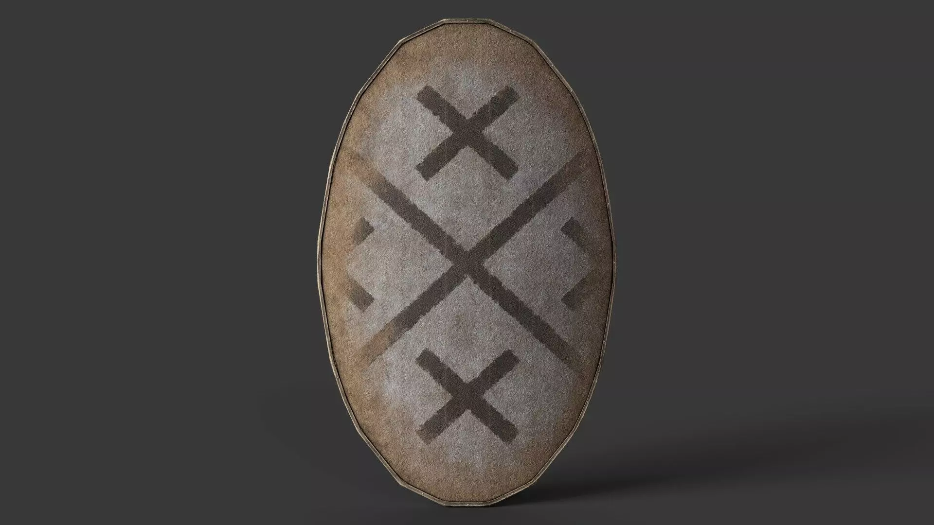 Slavic ellipse leather shield-painted white with black crosses Low-poly 3D model_0