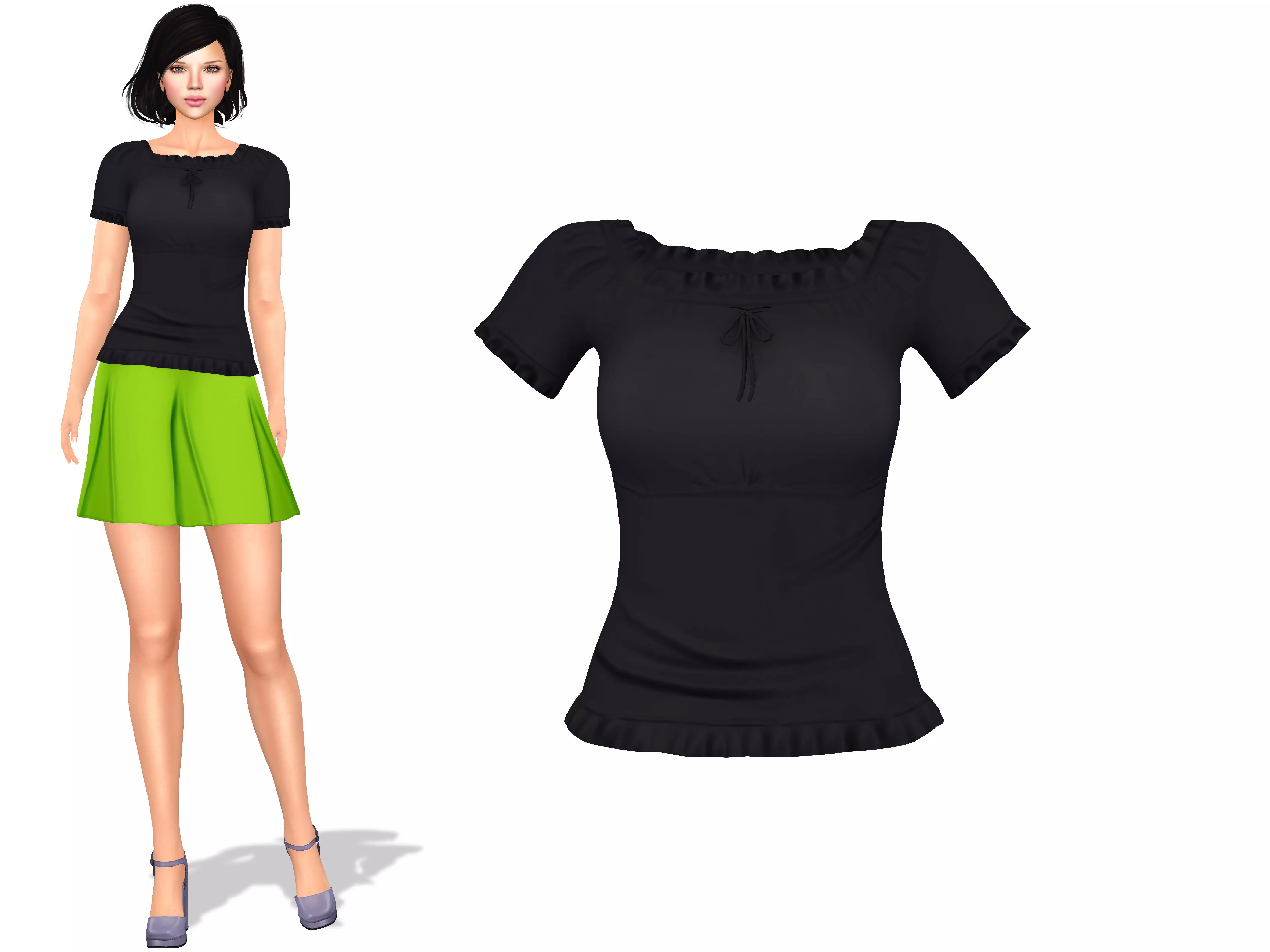 Ladies Short Sleeves Summer Top Low-poly 3D model_0