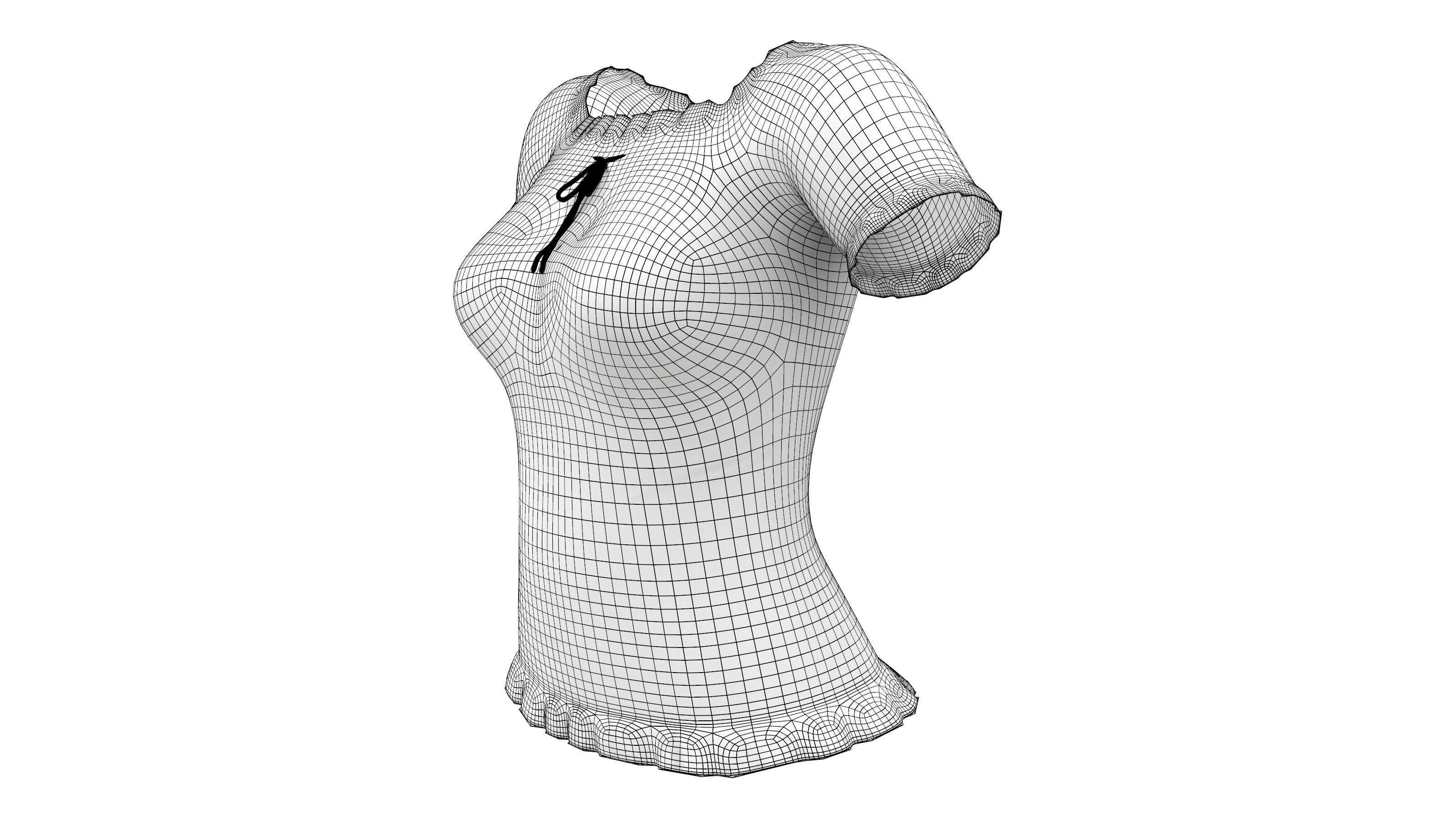 Ladies Short Sleeves Summer Top Low-poly 3D model_8