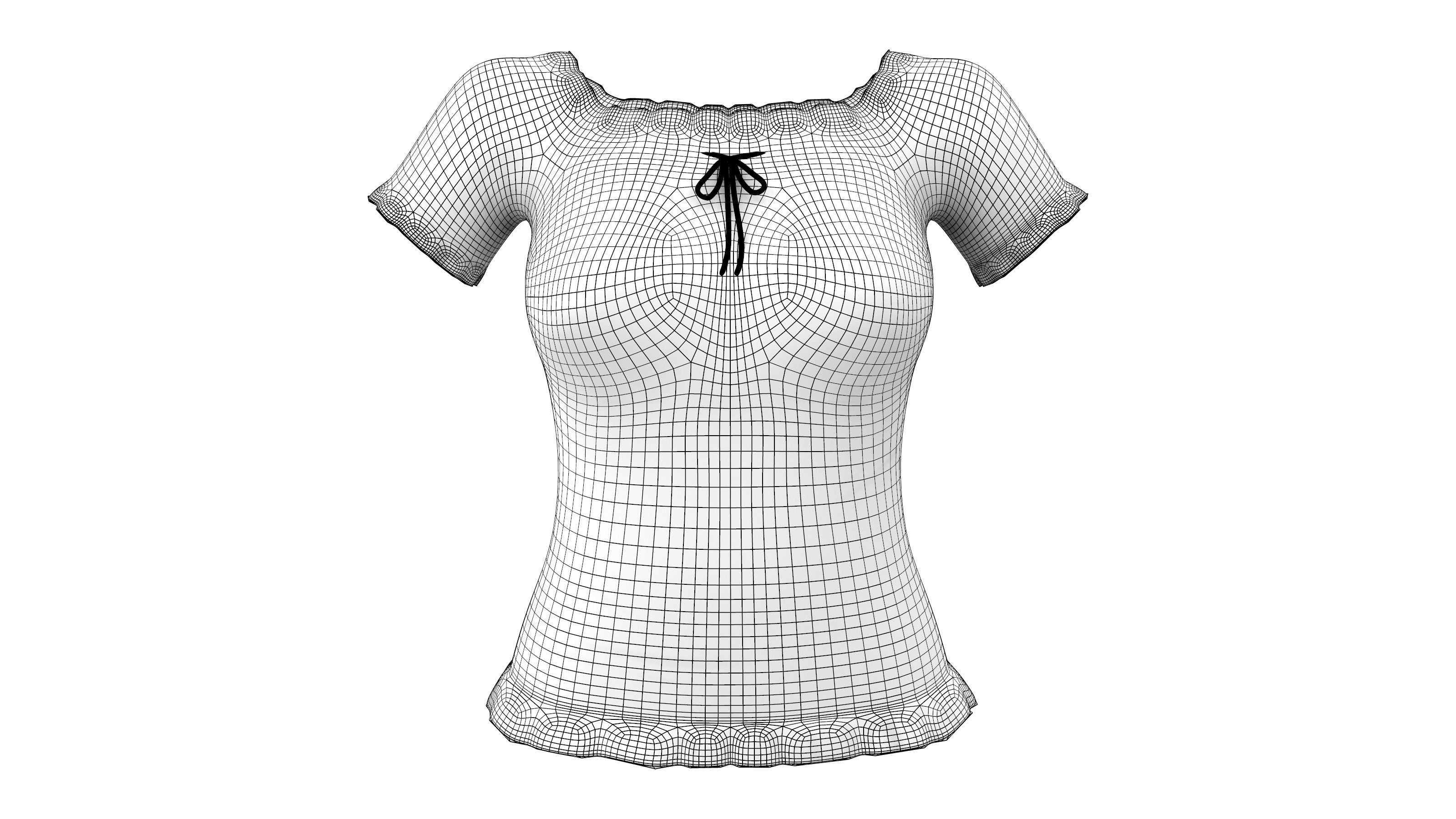 Ladies Short Sleeves Summer Top Low-poly 3D model_7