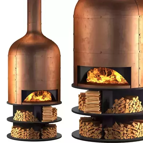 Copper oven fireplace for pizza and barbecue