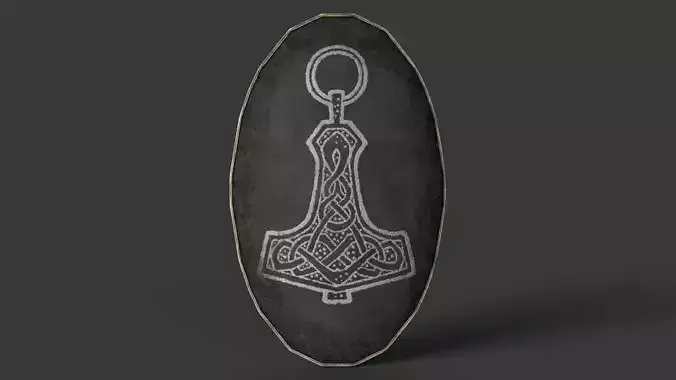 Slavic ellipse leather shield-painted black with Thor symbol Low-poly 3D model