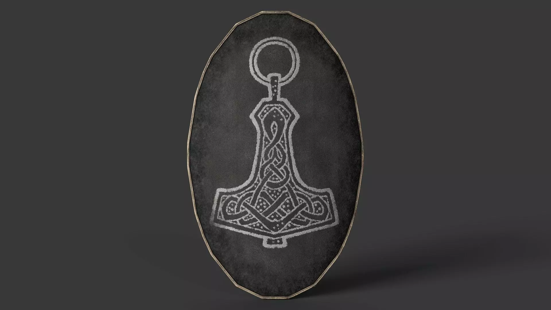 Slavic ellipse leather shield-painted black with Thor symbol Low-poly 3D model