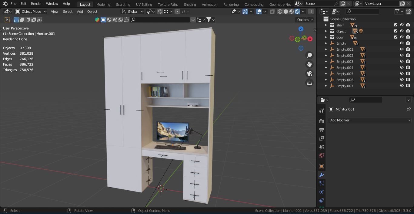 Shelf and working table 3D model_4