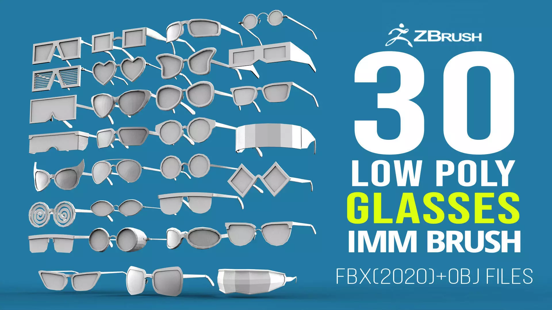 30 low poly glasses base mesh shapes IMM brush set 3D model_0