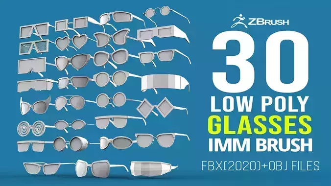 30 low poly glasses base mesh shapes IMM brush set