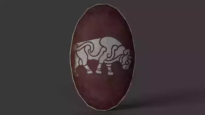Slavic ellipse leather shield-painted red with bull symbol Low-poly 3D model