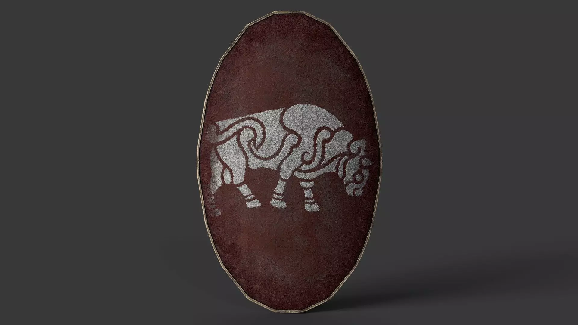 Slavic ellipse leather shield-painted red with bull symbol Low-poly 3D model